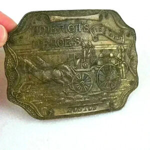 Vintage 1970s Americas Heroes Boston Fire Department Belt Buckle Brasstone Metal